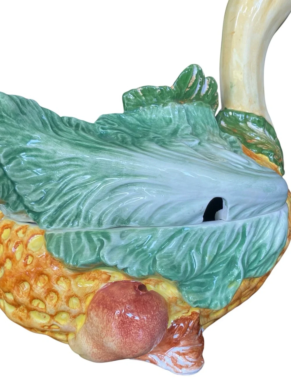 Vintage Vietri Italy Goose Cabbage Tureen Majolica Botanical Kitsch